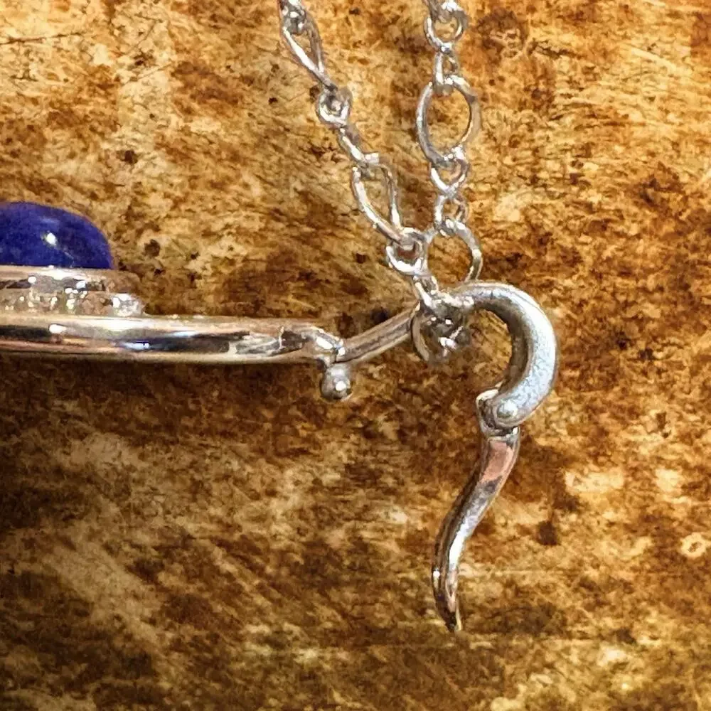 Sterling Silver and Lapis Necklace Ornate Design on Sterling Silver Chain 18 In